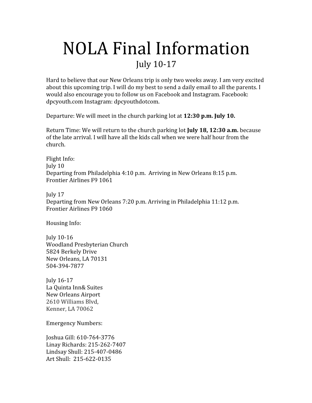 NOLA Final Information