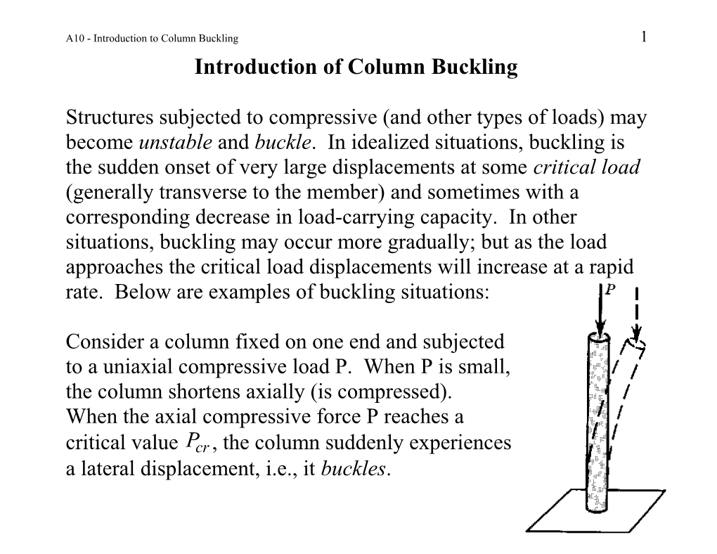 Introduction of Column Buckling Equation Section 10