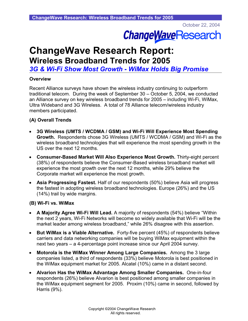 Changewave Research: Wireless Broadband Trends for 2005