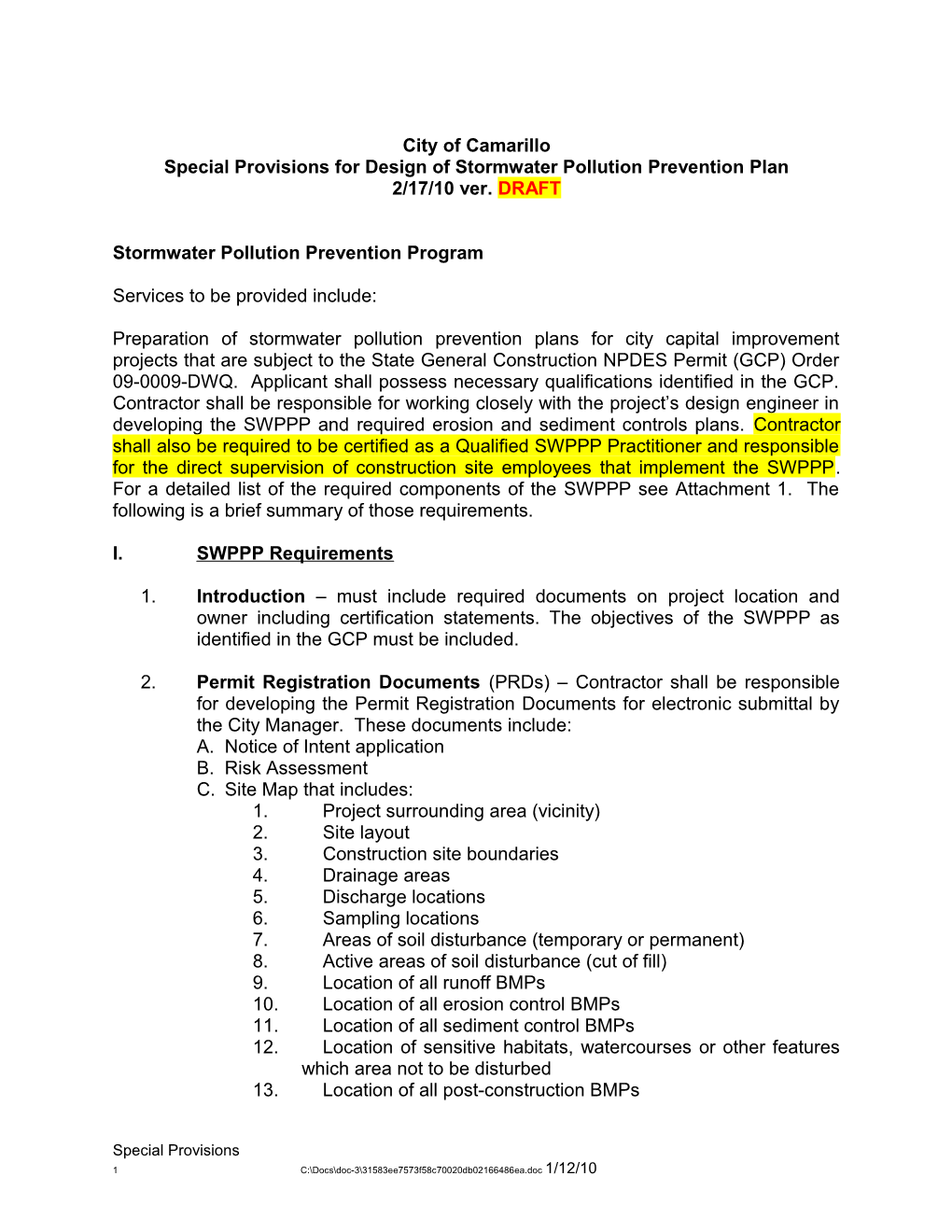 Public Agency Specification Stormwater Conditions