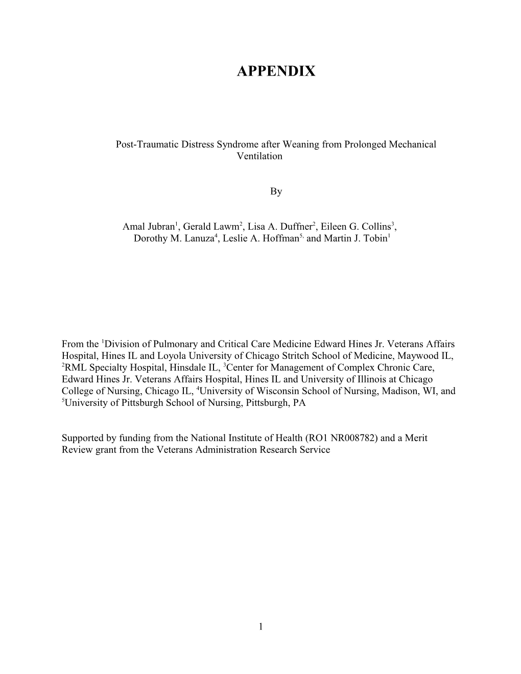 Post-Traumatic Distress Syndrome After Weaning from Prolonged Mechanical Ventilation