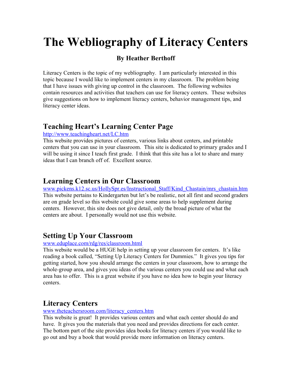 The Webliography of Literacy Centers