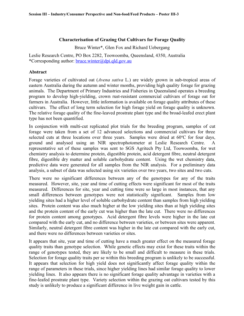 Characterisation of Grazingoat Cultivars Forforage Quality