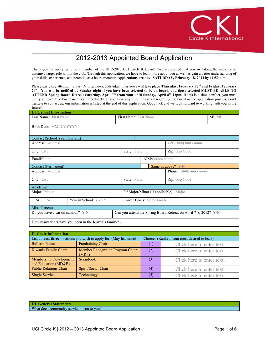 2007 - 2007 Committee Chair Application