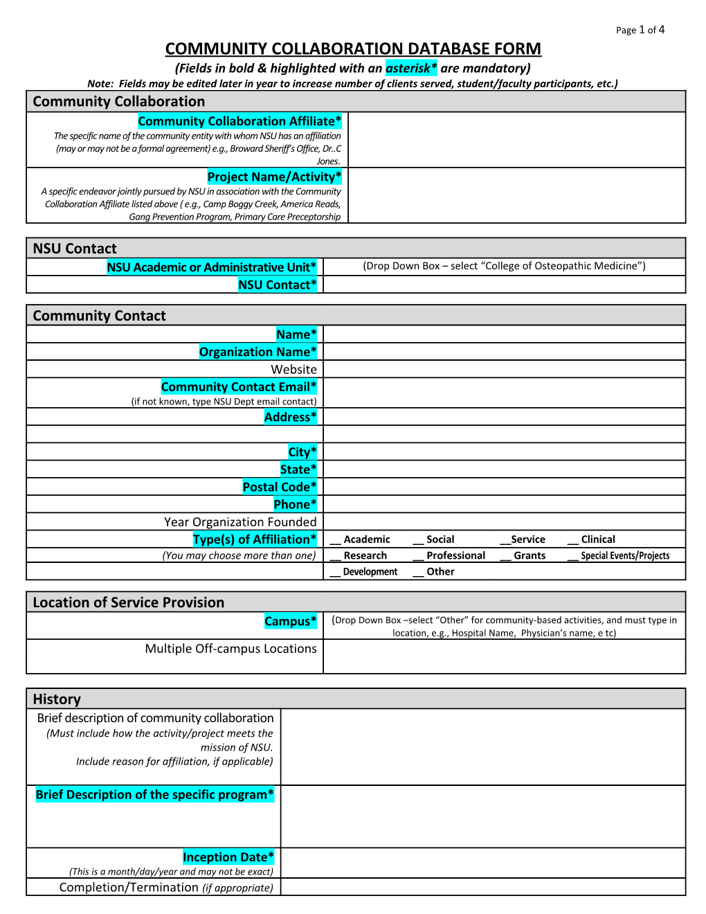 Community Collaboration Database Form