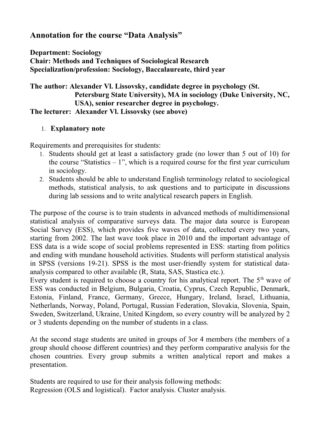 Annotation for the Course Data Analysis