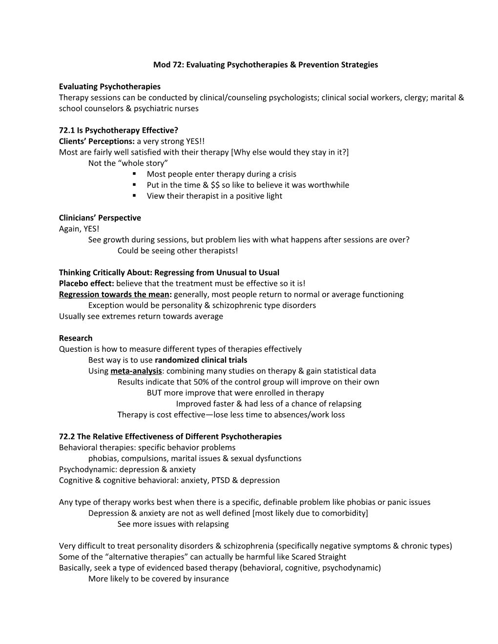 Mod 72: Evaluating Psychotherapies & Prevention Strategies