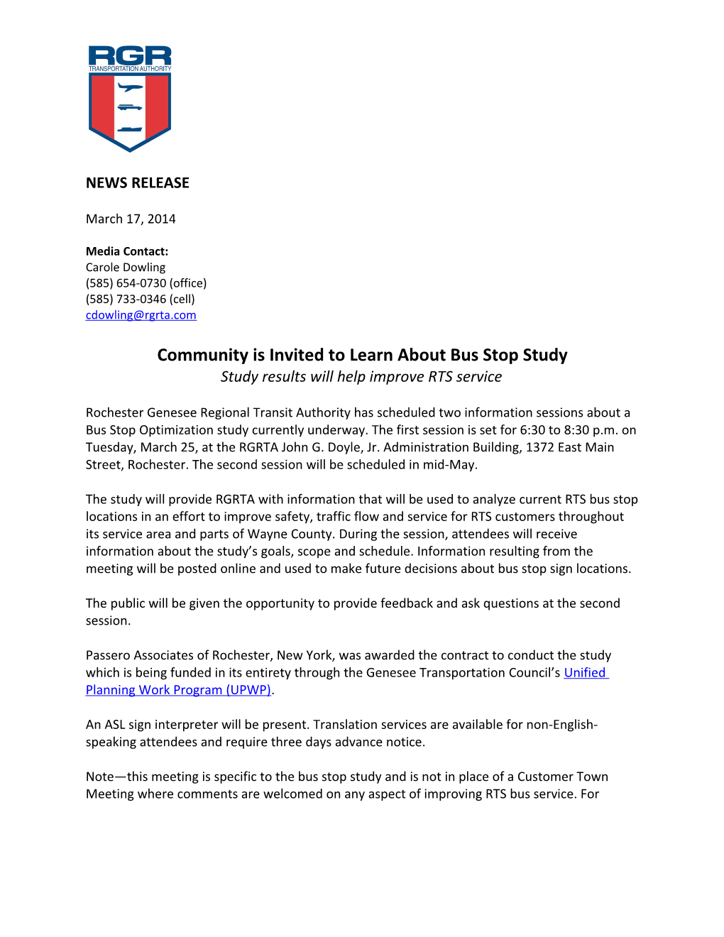 Community Is Invited to Learn About Bus Stop Study