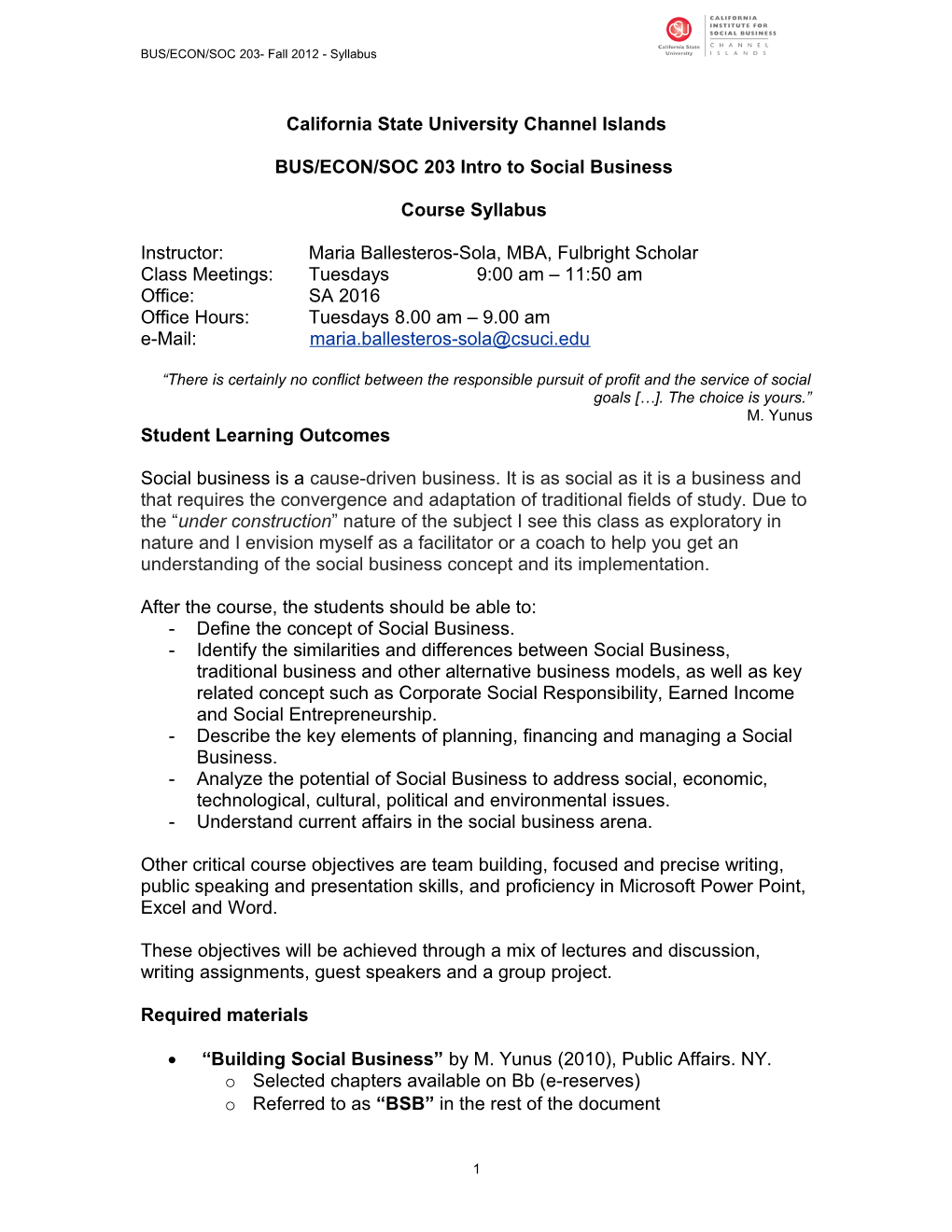 Intro to Social Business - Syllabus