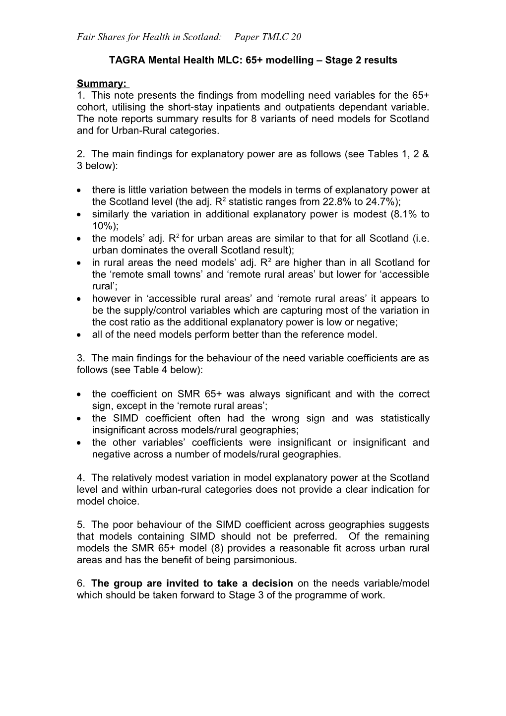 TAGRA MLC: MHMLC Indicators of Need