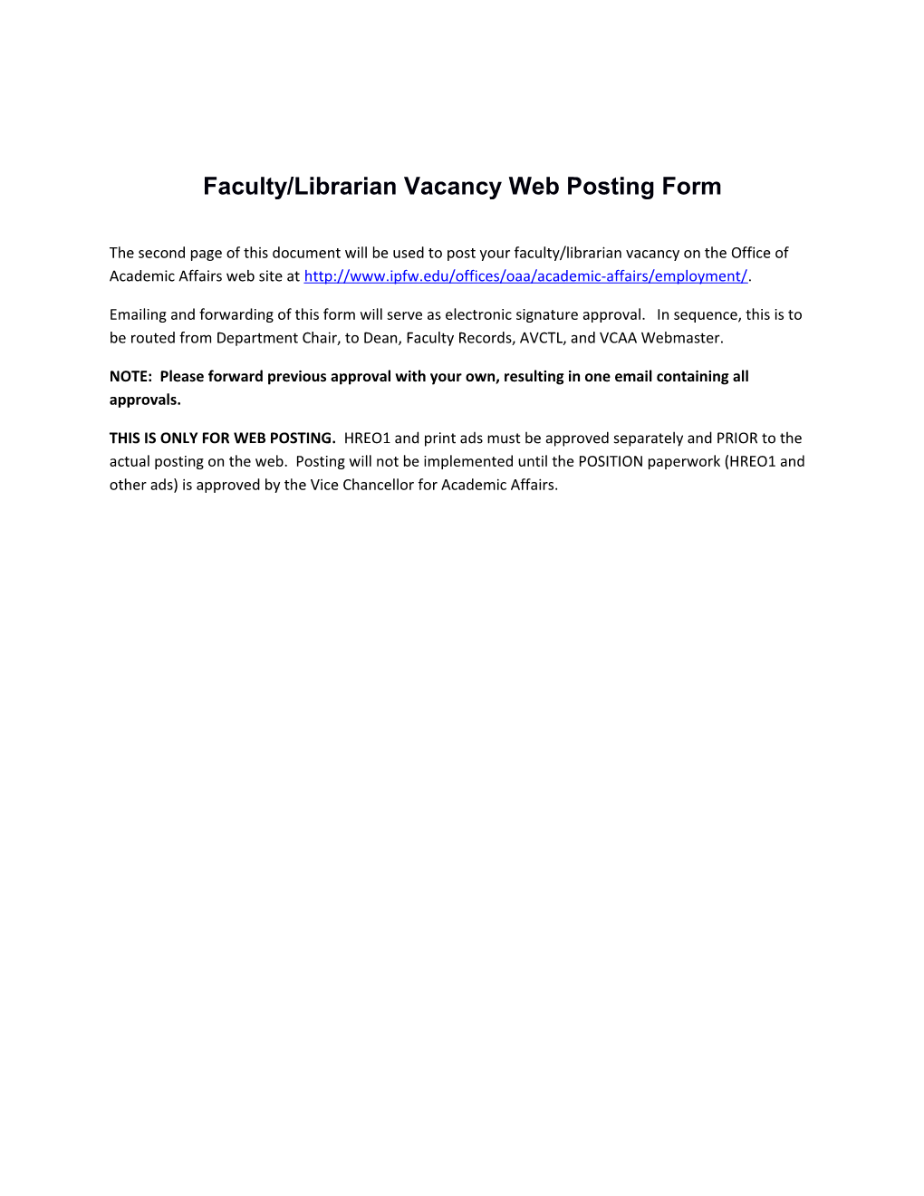 Faculty/Librarian Vacancy Web Posting Form