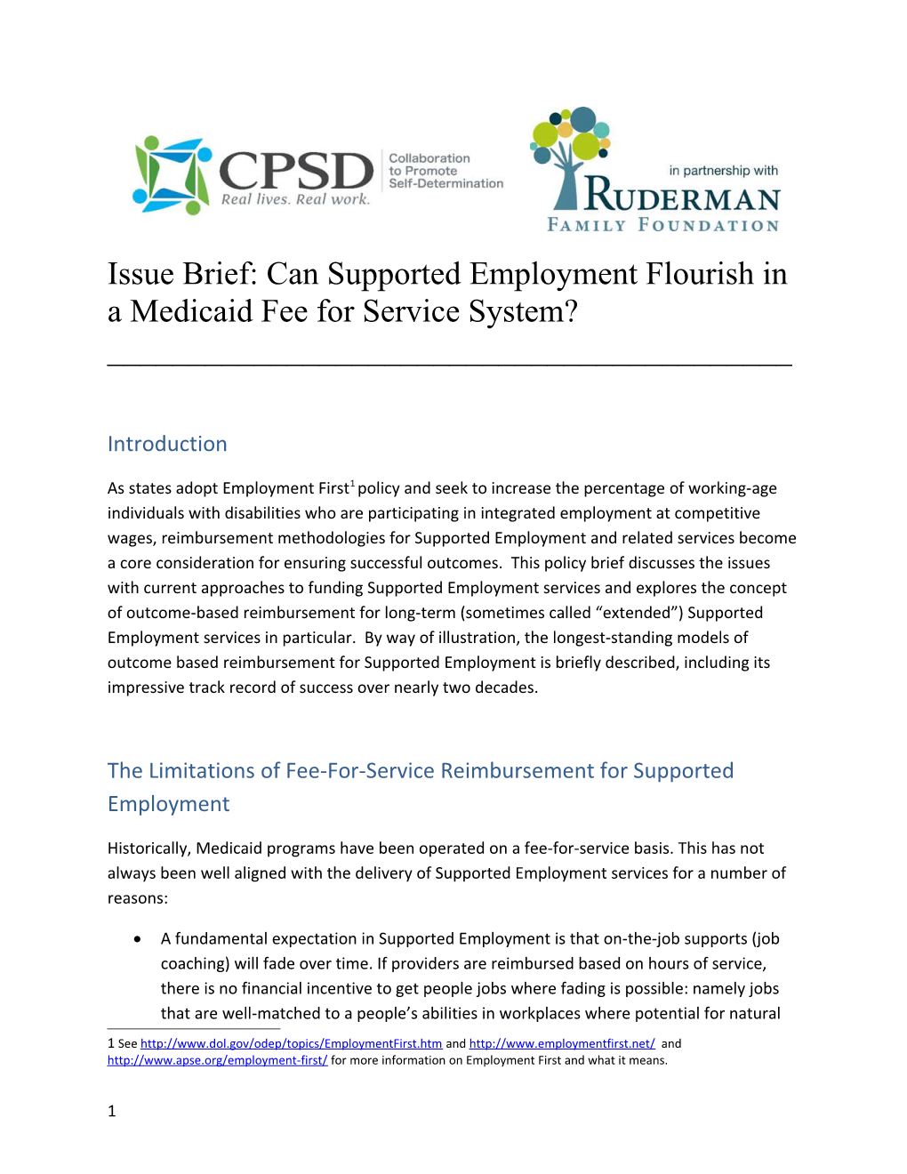 Issue Brief: Can Supported Employment Flourish in a Medicaid Fee for Service System?