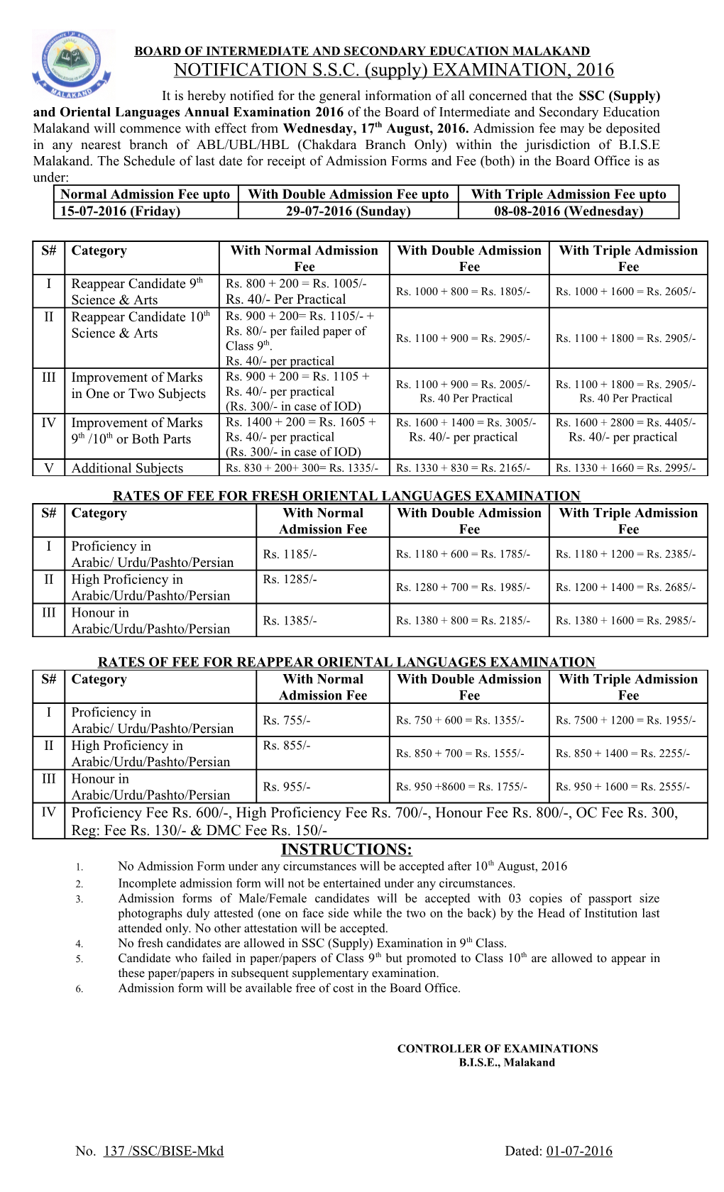 Board of Intermediate and Secondary Education Malakand