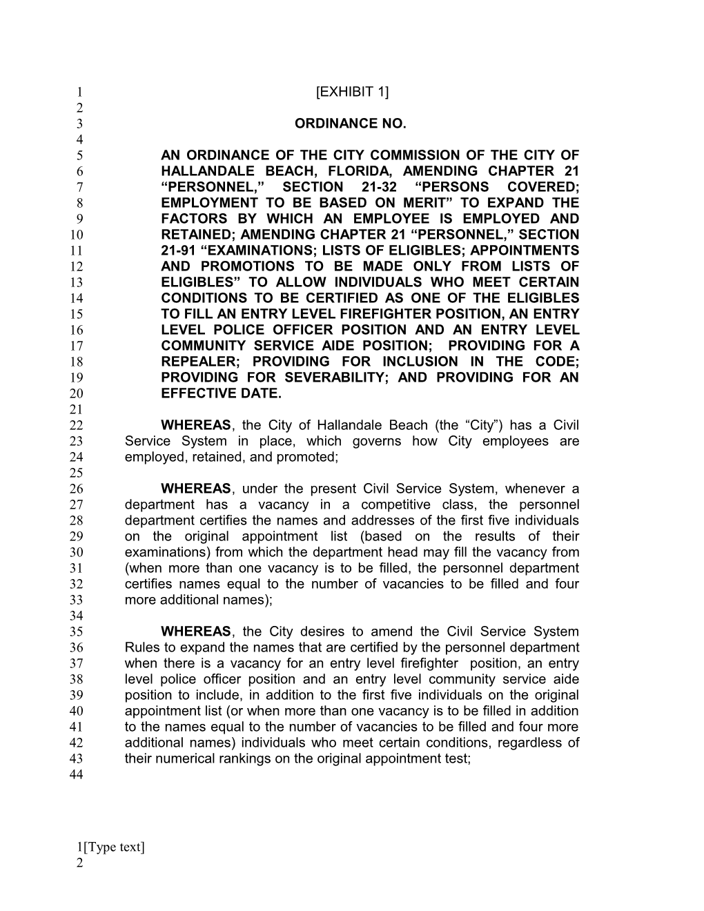 An Ordinance of the City Commission of the City of Hallandale Beach, Florida, Amending