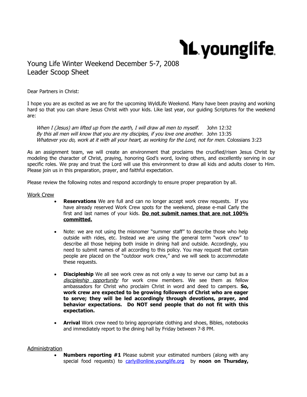Young Life Winter Weekend December 5-7, 2008