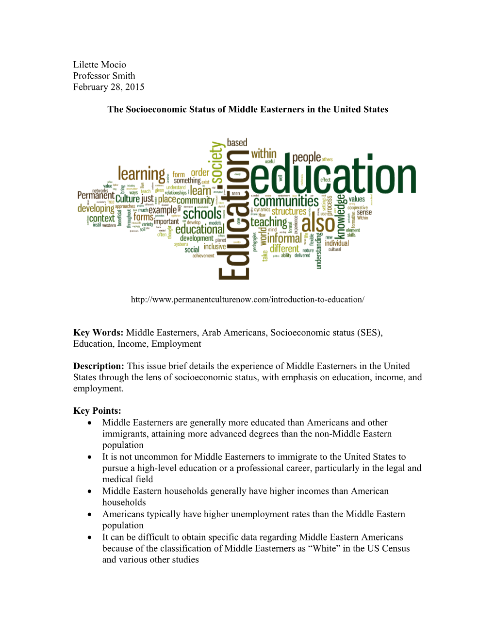 The Socioeconomic Status of Middle Easterners in the United States