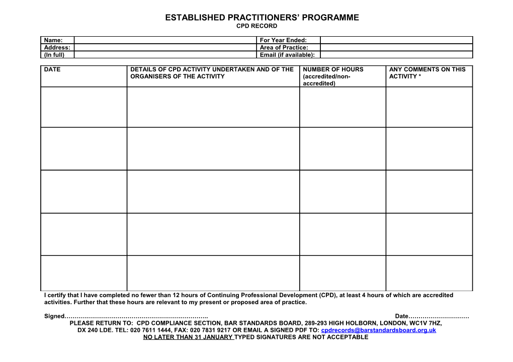 Established Practitioners Programme