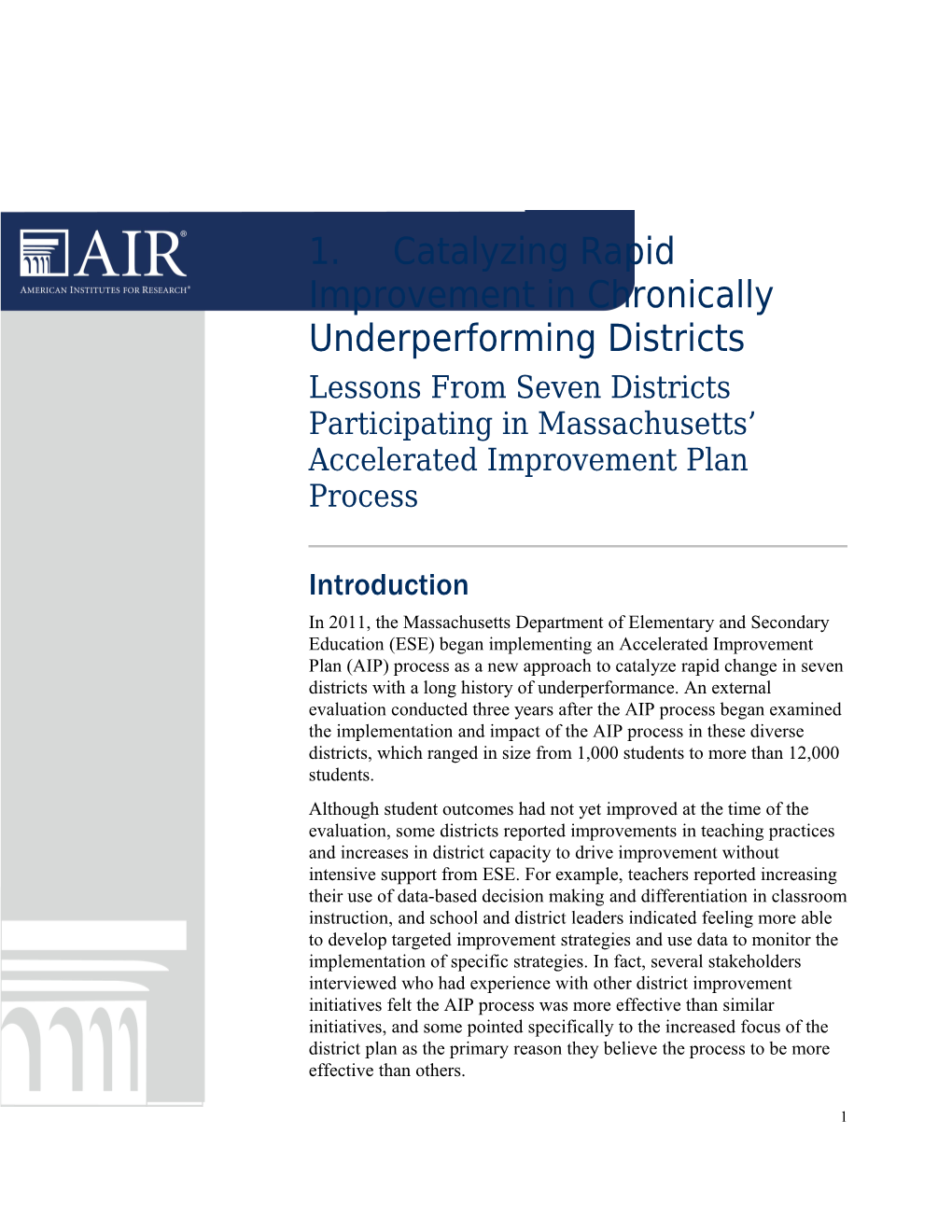 Accelerated Improvement Plan (AIP) Process Evaluation Brief (May 2015)