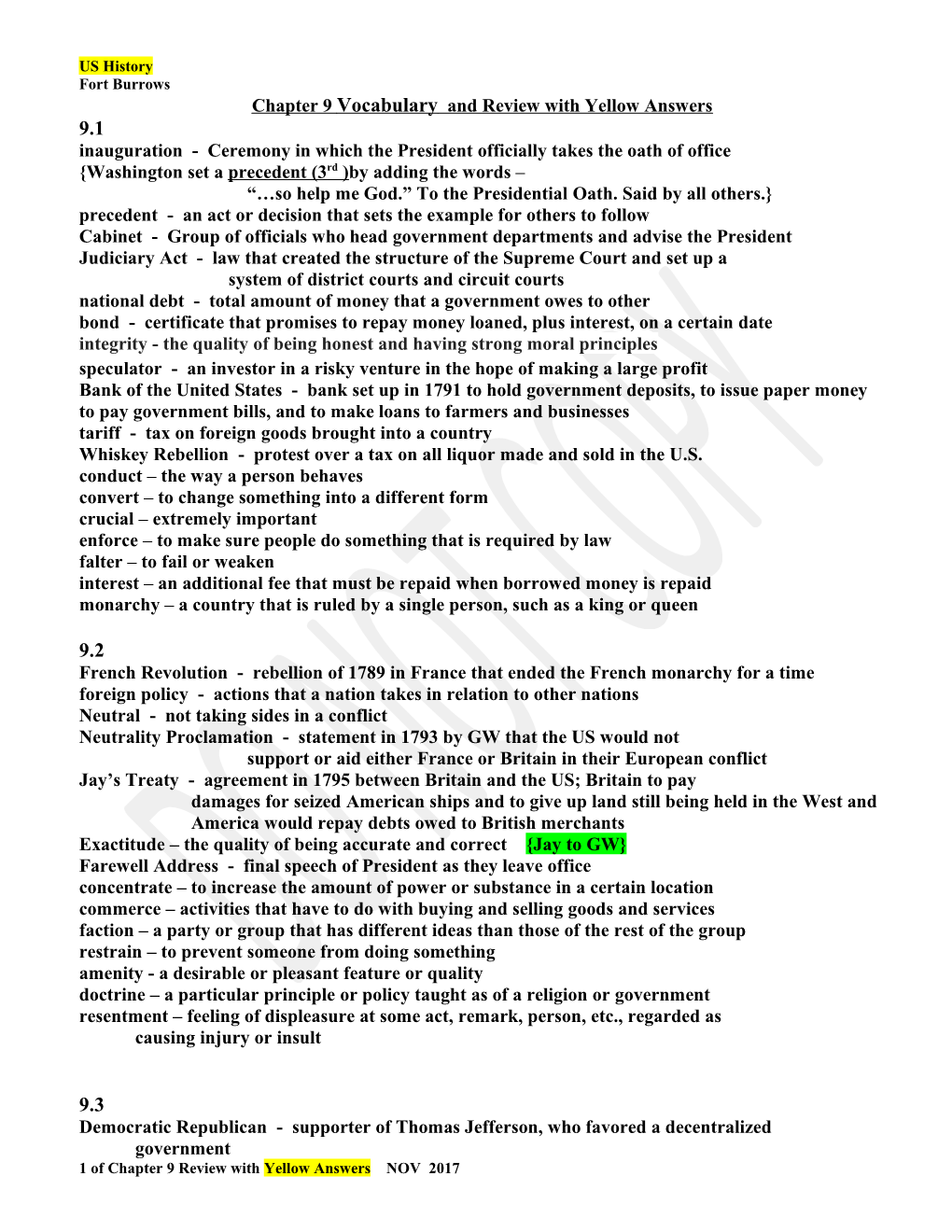 Chapter 9Vocabulary and Review with Yellow Answers