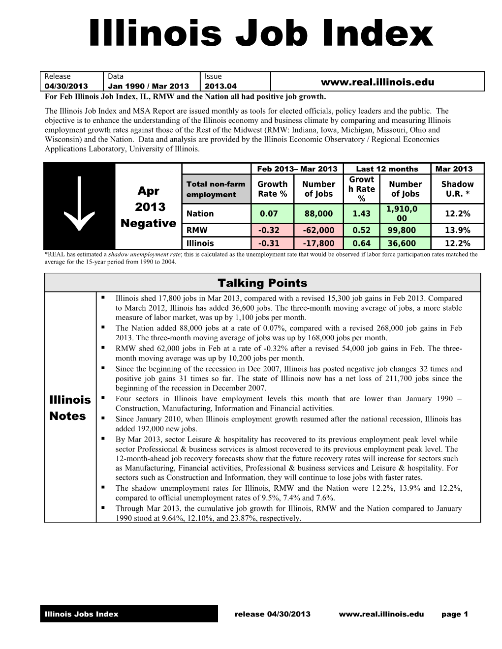 Forfebillinois Job Index, IL, RMW and the Nation All Had Positive Job Growth