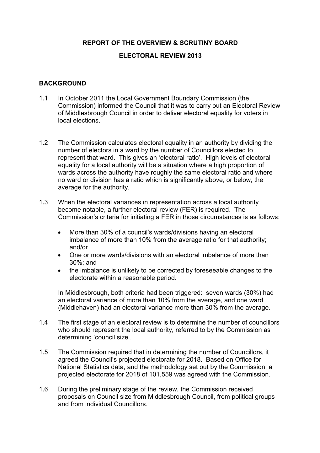 Report of the Overview & Scrutiny Board