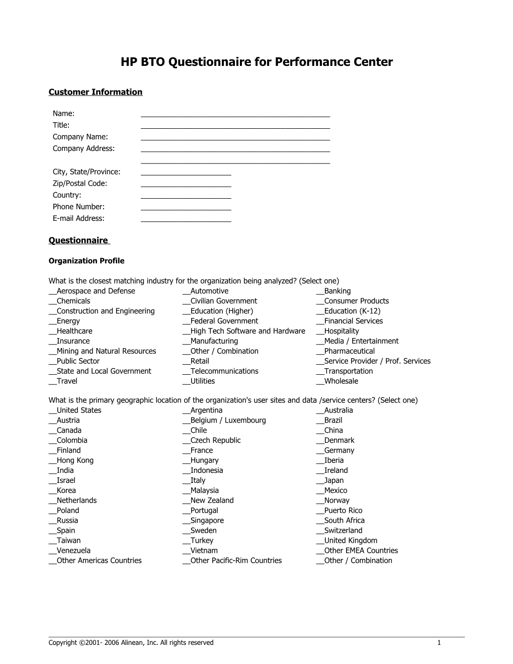 HP Btoquestionnaire for Performancecenter