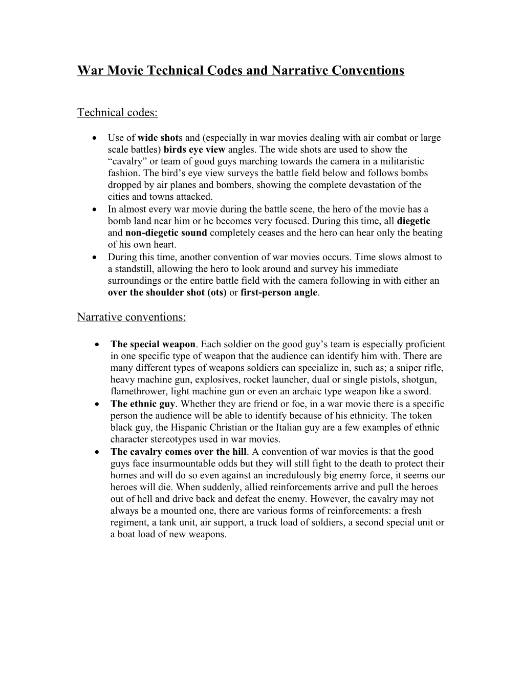 War Movie Technical Codes and Narrative Conventions