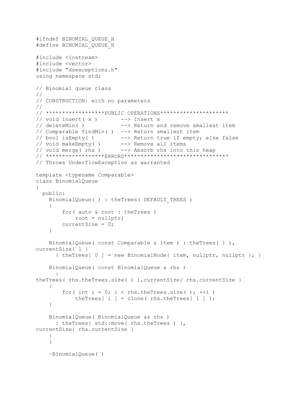 Ifndef BINOMIAL QUEUE H