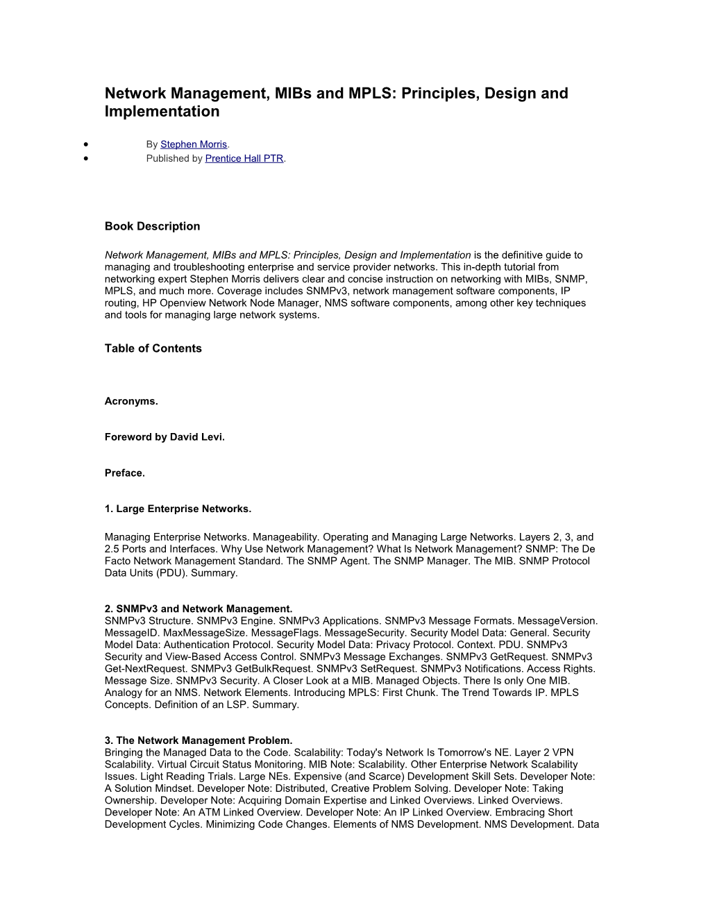 Network Management, Mibs and MPLS: Principles, Design and Implementation