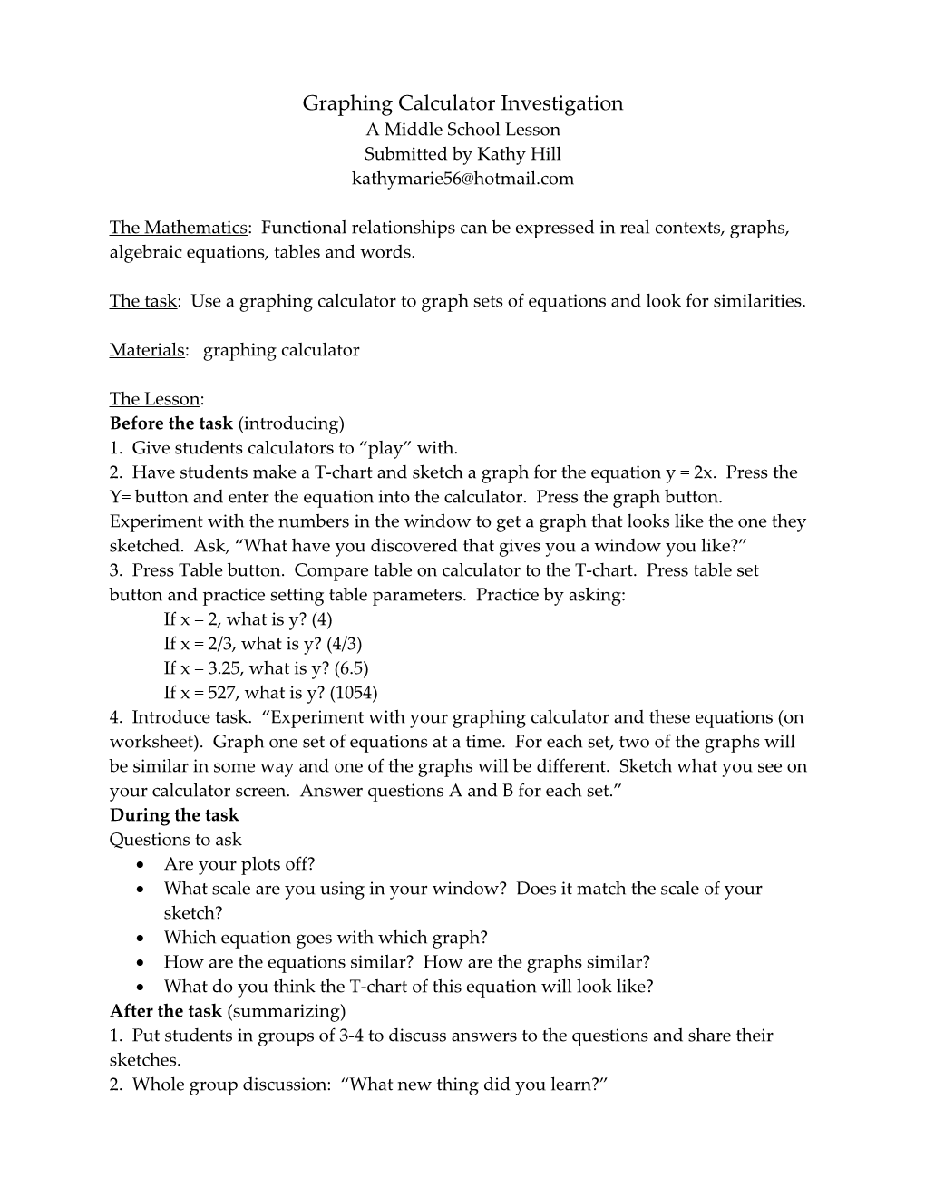 Graphing Calculator Investigation