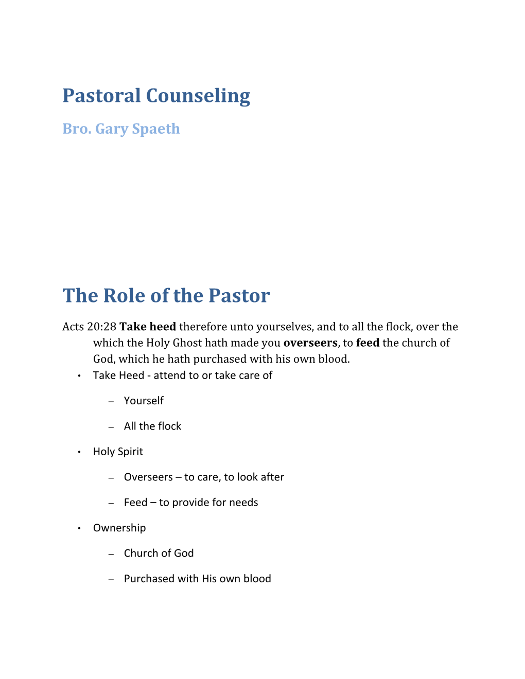 The Role of the Pastor