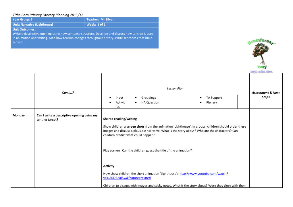 Tithe Barn Primary Literacy Planning 2011/12