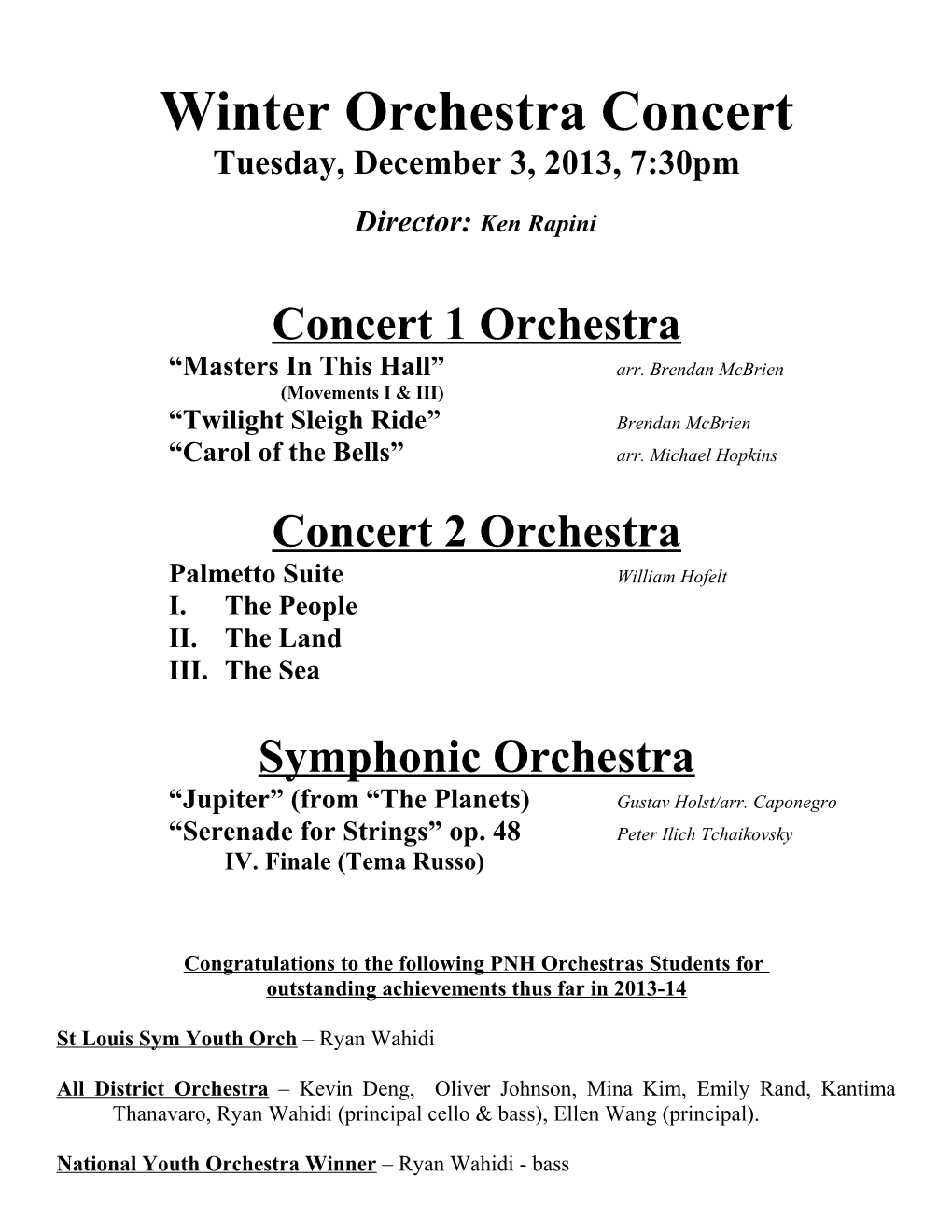 Winter Orchestra Concert