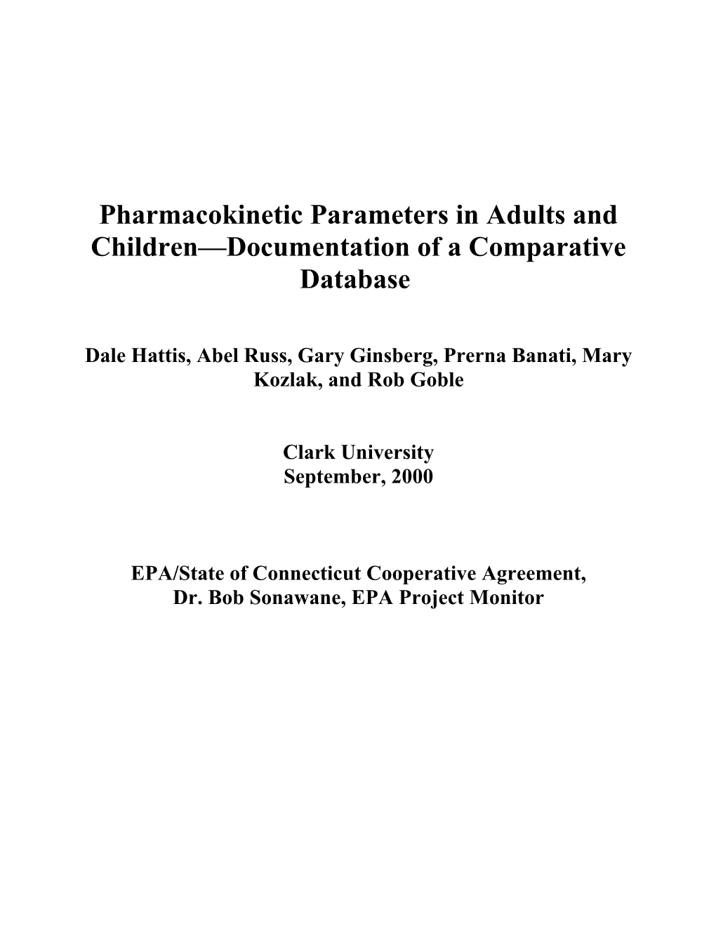 Pharmacokinetic Parameters in Adults and Children Documentation of a Comparative Database