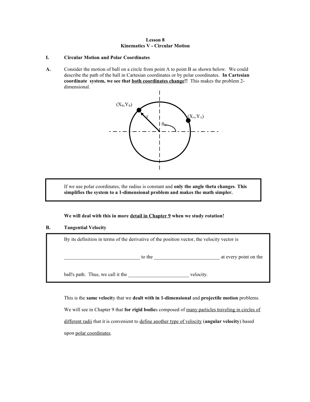 I.Circular Motion and Polar Coordinates