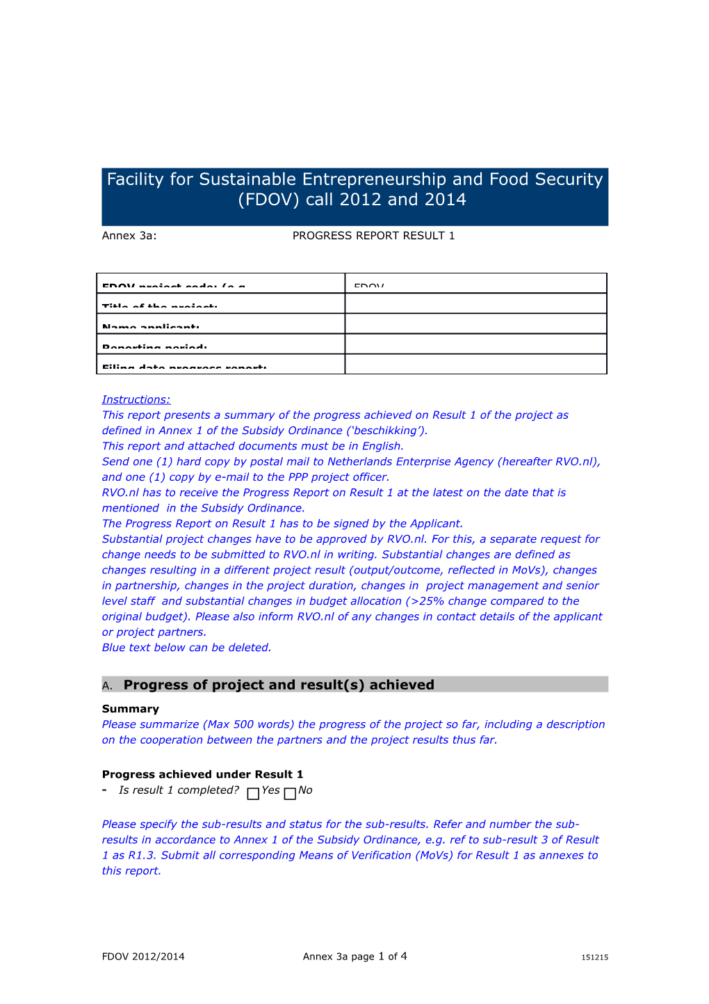 Facility for Sustainable Entrepreneurship and Food Security (FDOV)Call 2012 and 2014