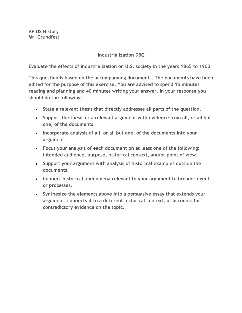 Evaluate the Effects of Industrialization on U.S. Society in the Years 1865 to 1900