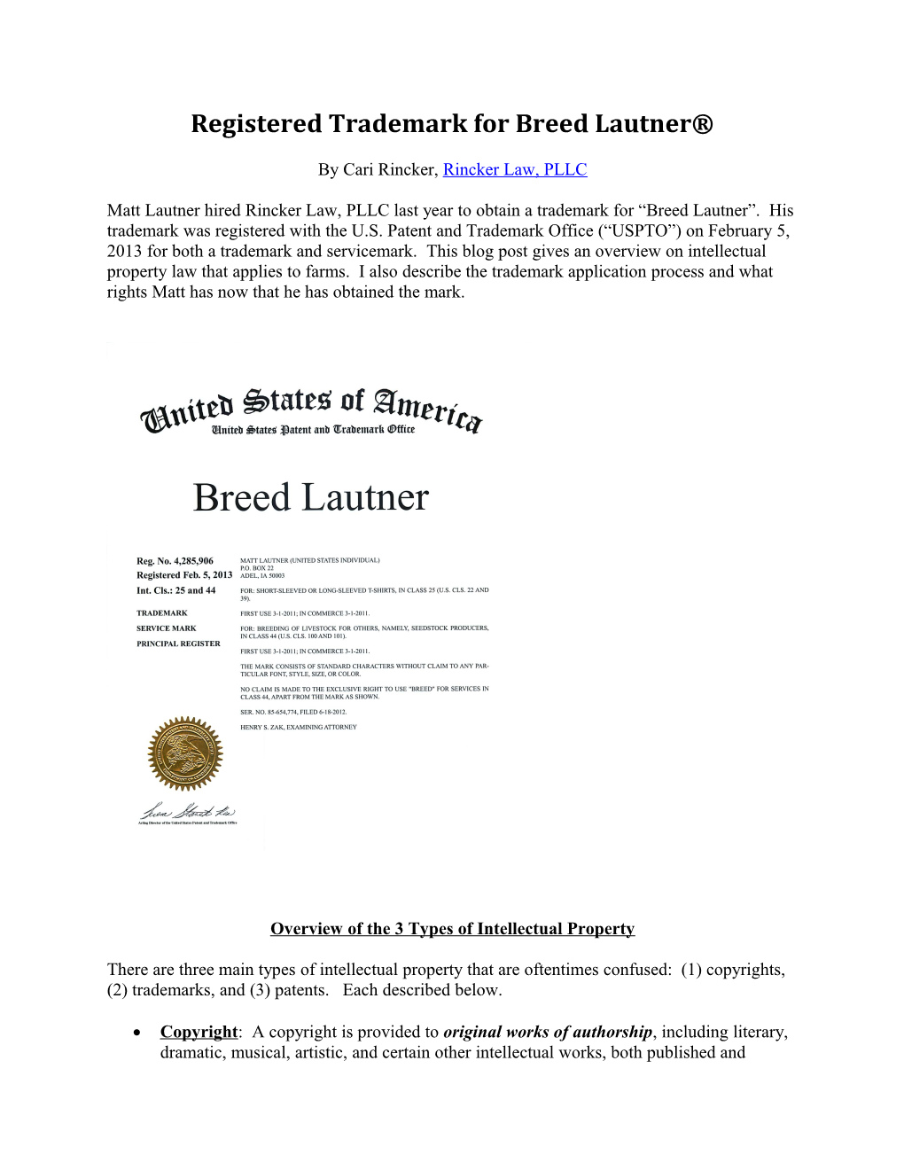 Registered Trademark for Breed Lautner