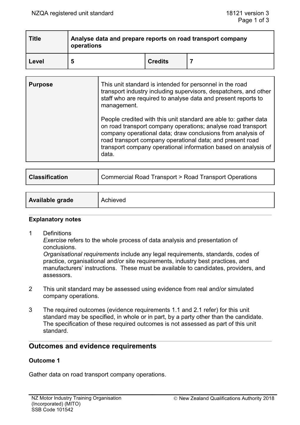 18121 Analyse Data and Prepare Reports on Road Transport Company Operations