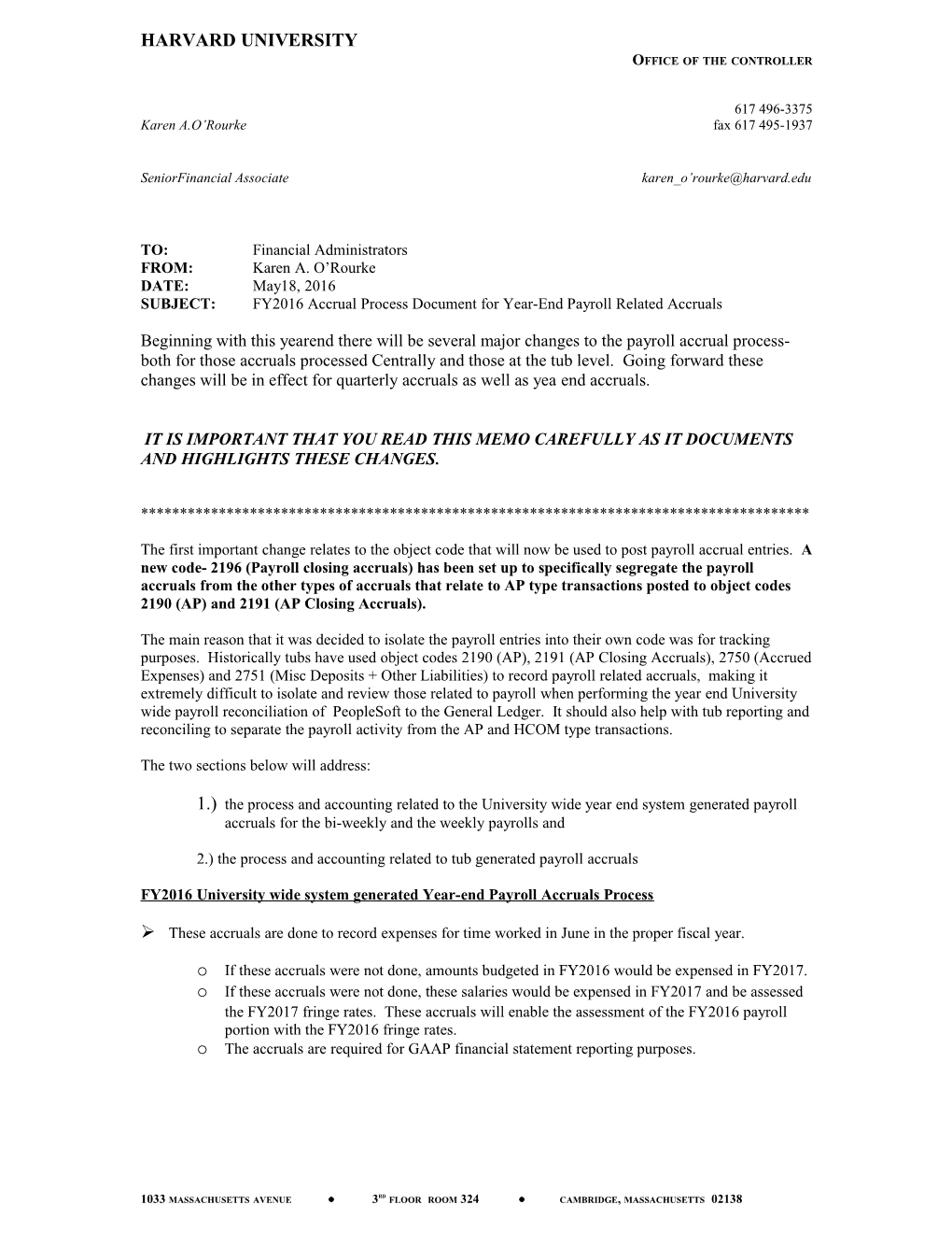 SUBJECT:Fy2016accrual Process Document for Year-End Payrollrelated Accruals