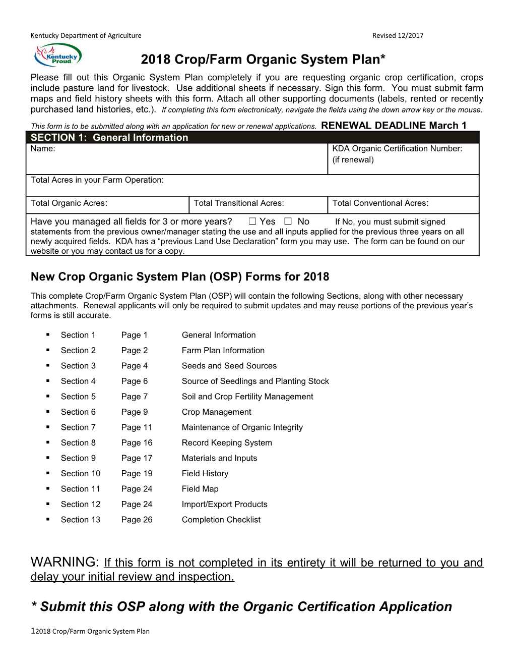 New Crop Organic System Plan (OSP) Forms for 2018