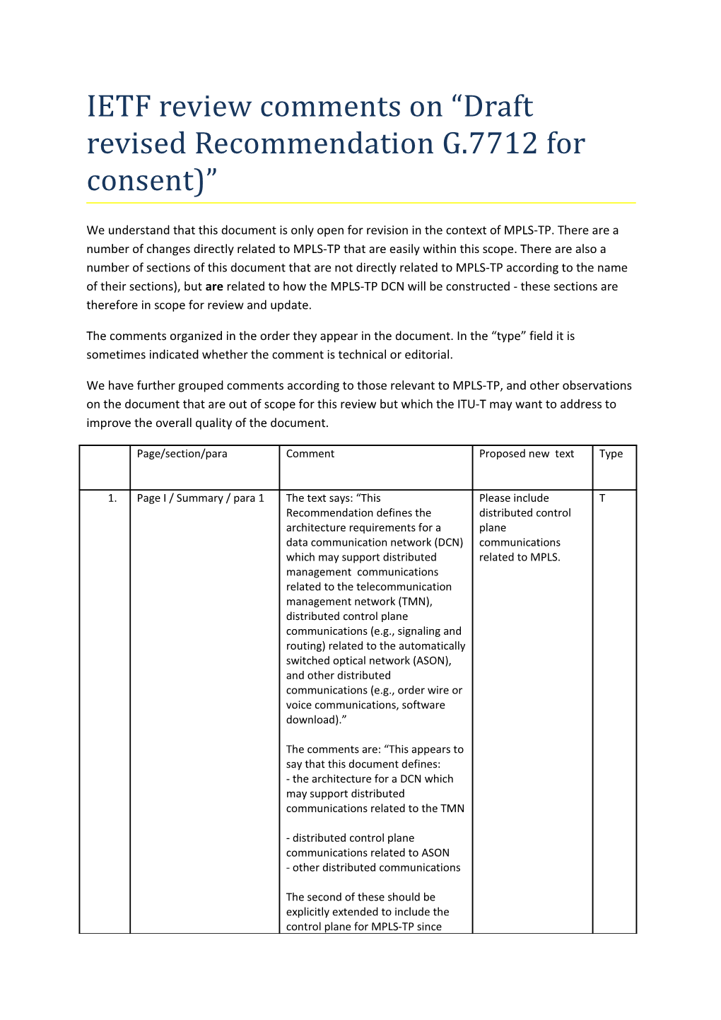 IETF Review Comments on Draft Revised Recommendation G.7712 for Consent)