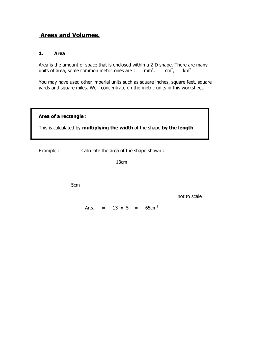 Worksheet 8 - Areas and Volumes