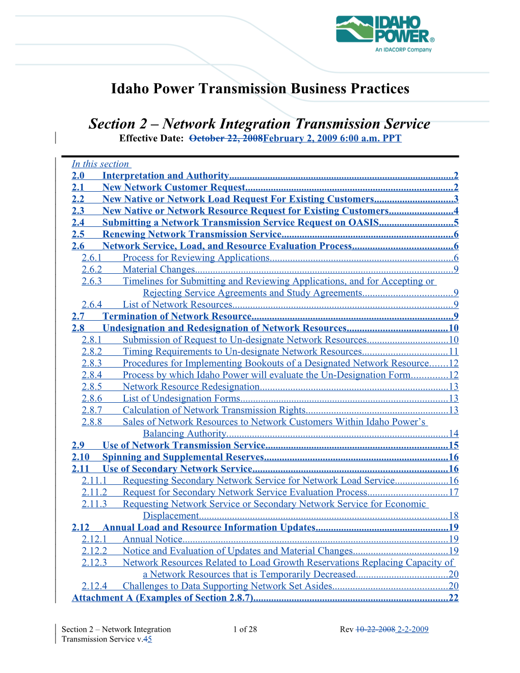 Section 2 Network Integration Transmission Service