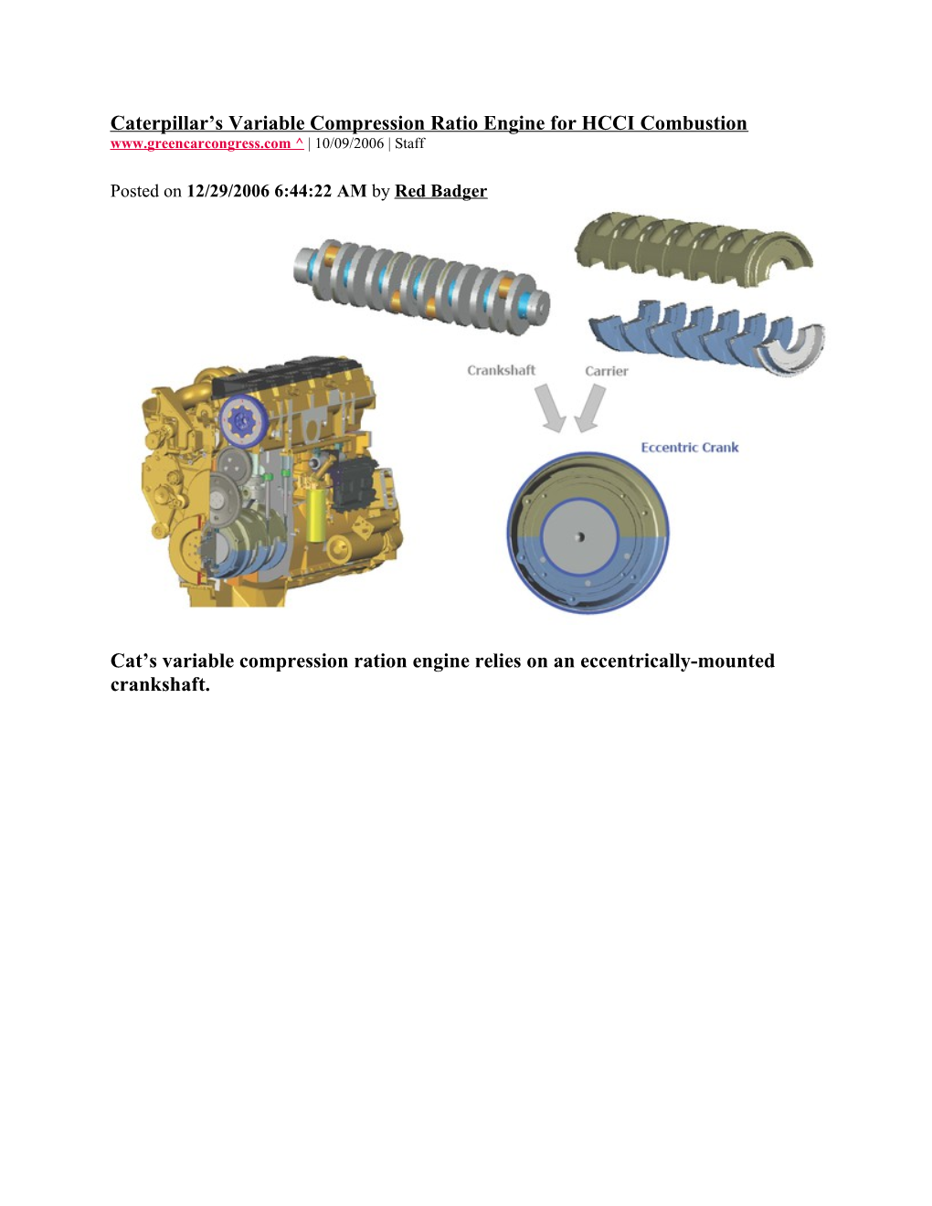 Cat S Variable Compression Ration Engine Relies on an Eccentrically-Mounted Crankshaft