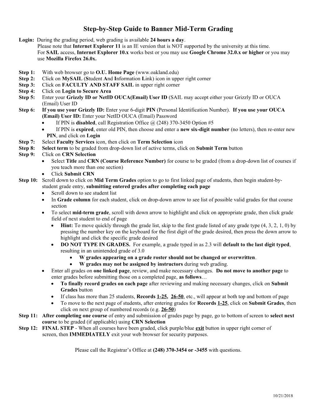 Faculty Instructions for Web Grading