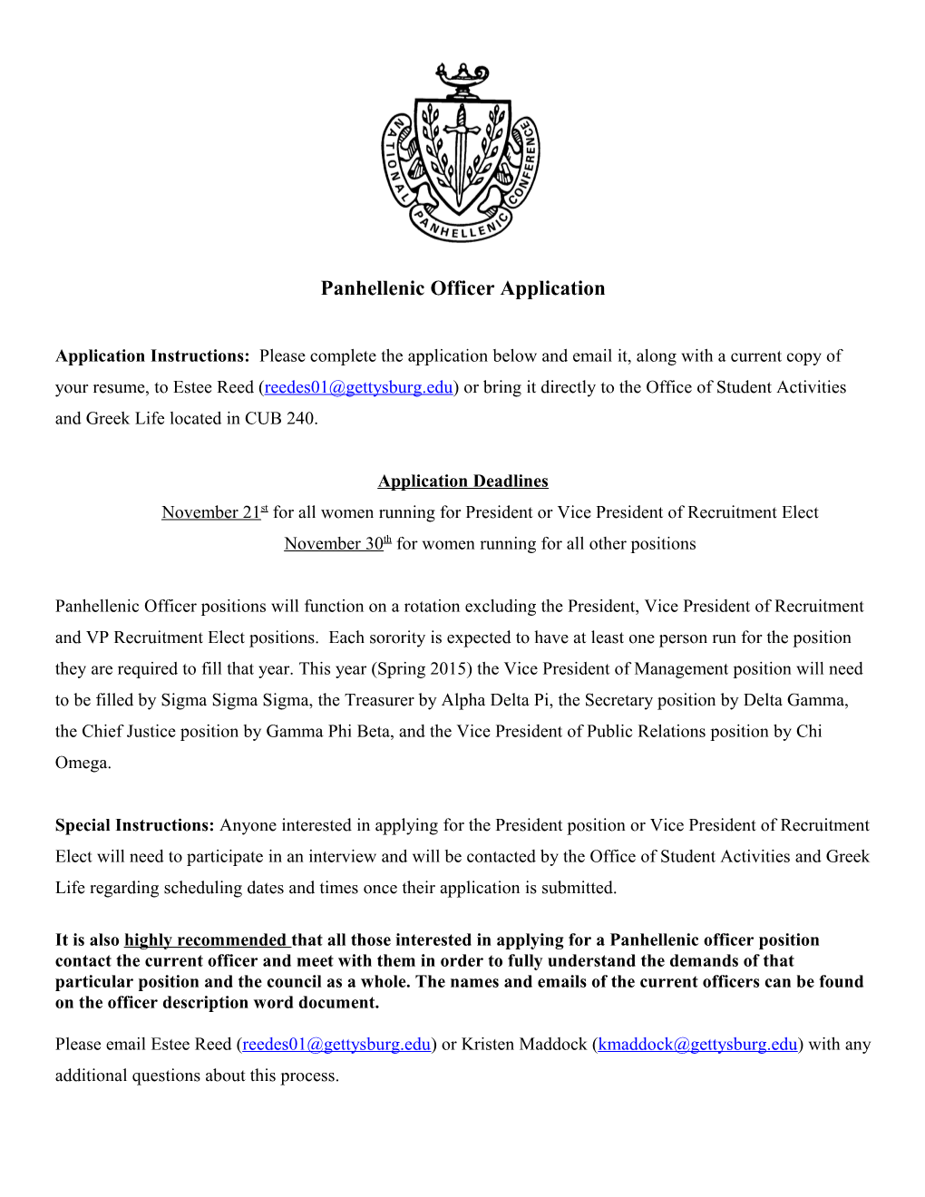 Panhellenic Officer Election Application