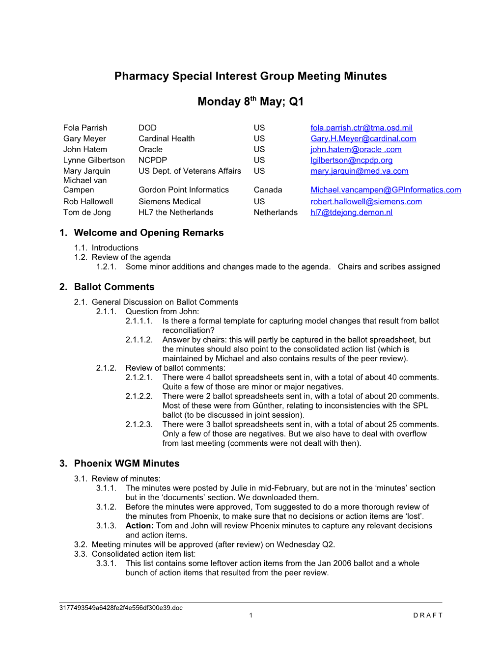 Pharmacy SIG Meeting Minutes - San Antonio