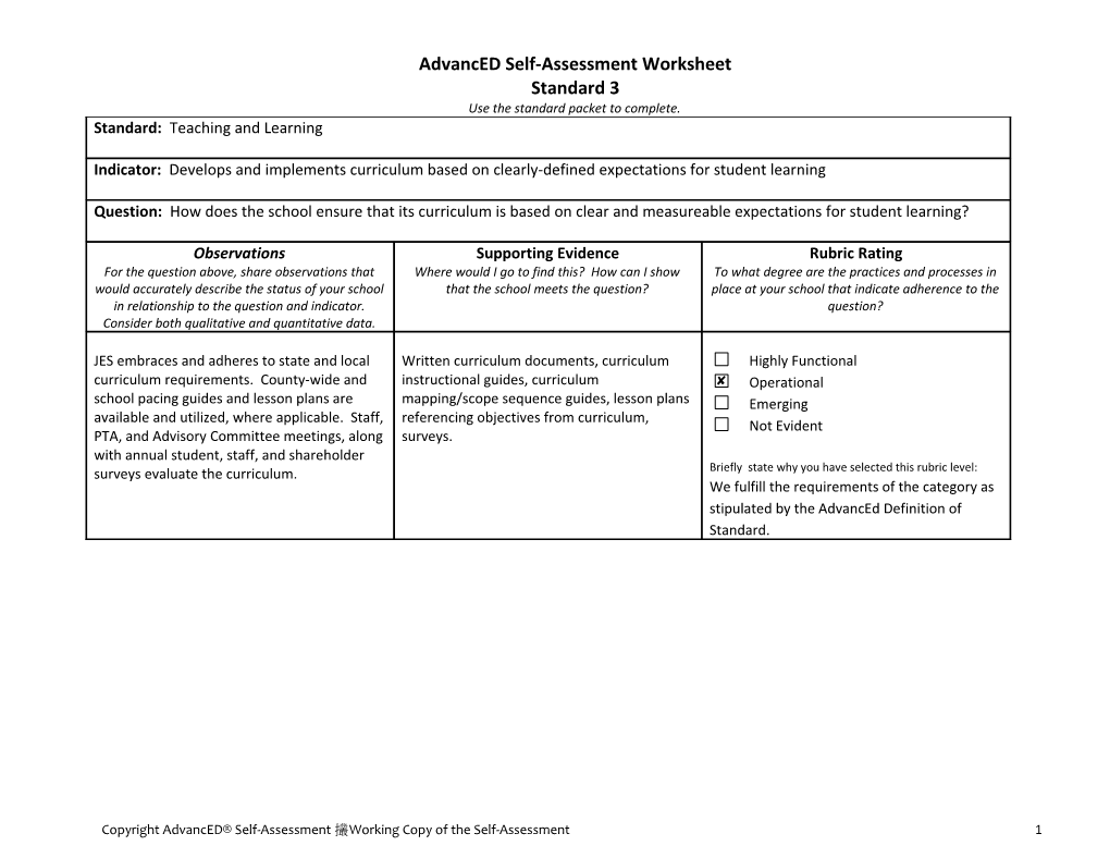Advanced Self-Assessment Worksheet