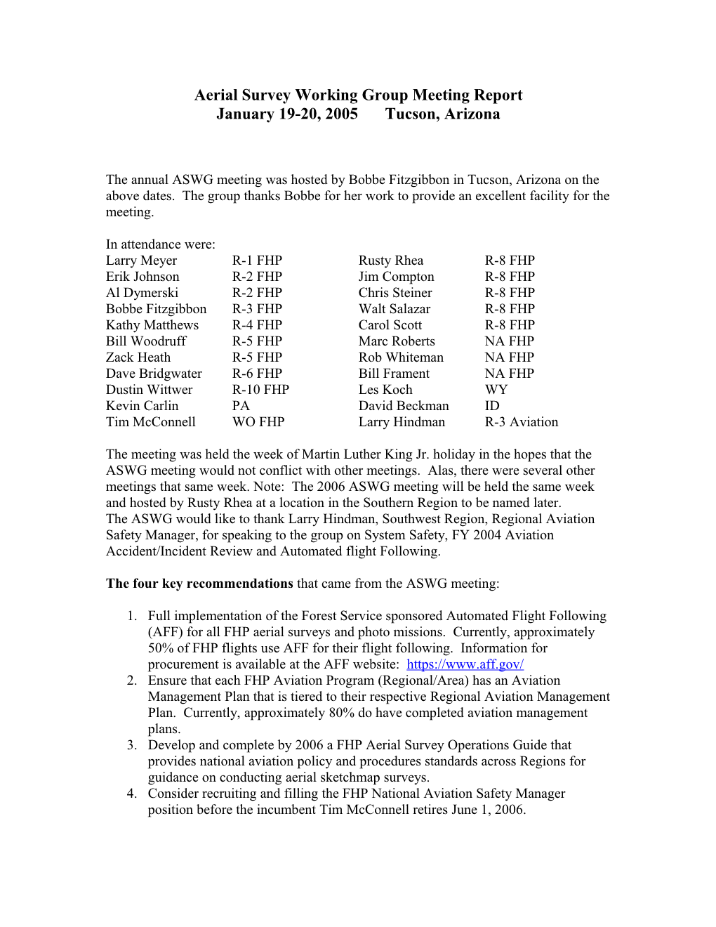 Aerial Survey Working Group Meeting Report